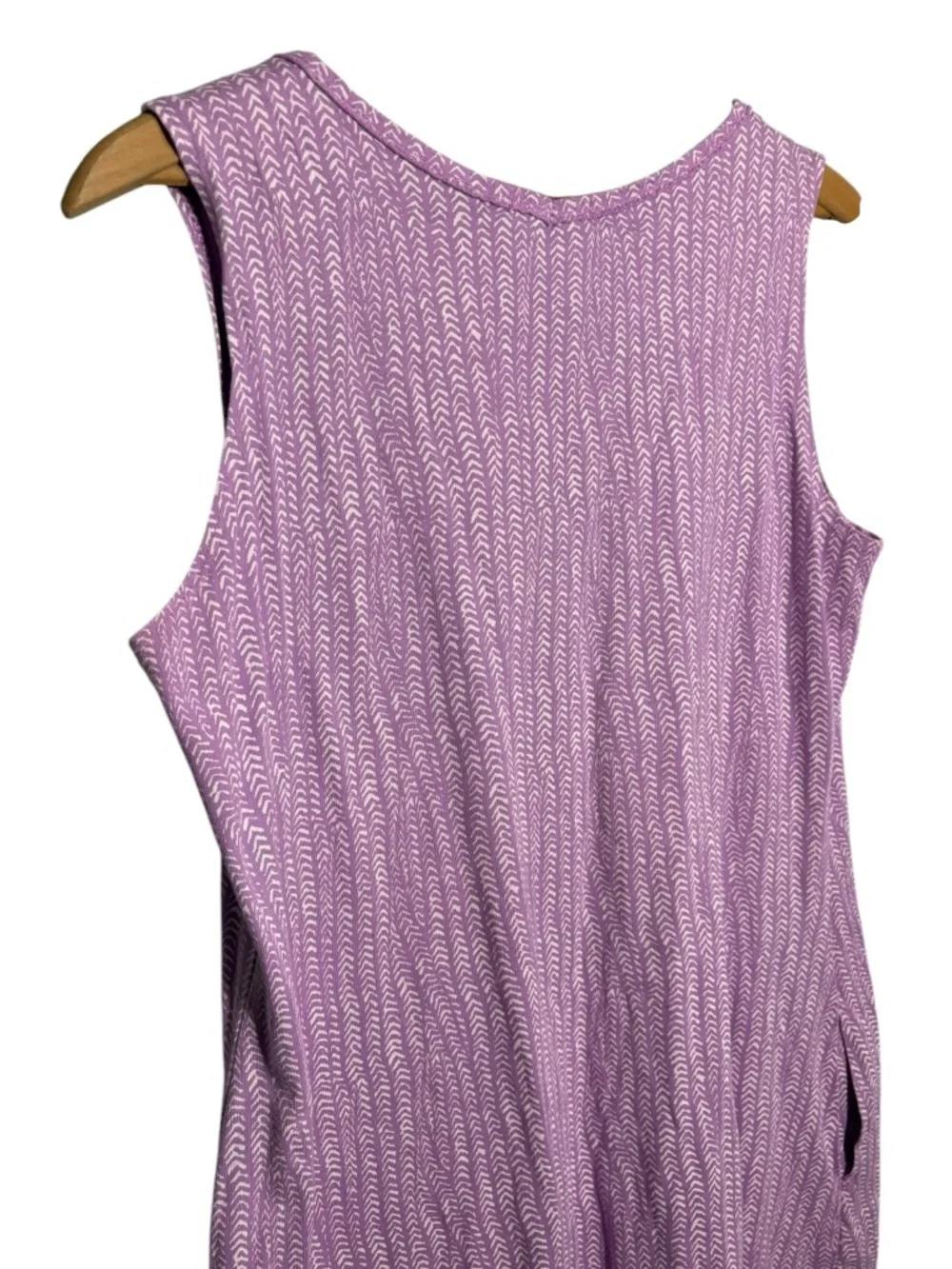 FRESH PRODUCE | Lilac Chevron Print V-Neck Sleeveless Dress size L USA Cotton - Picture 13 of 14